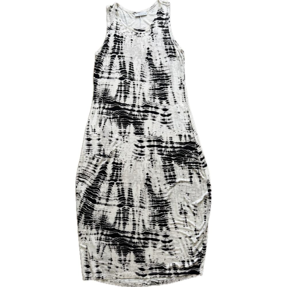 Bryn Walker Bubble Hem Tie-Dye Dress XS Stretch Made USA Black White Artsy